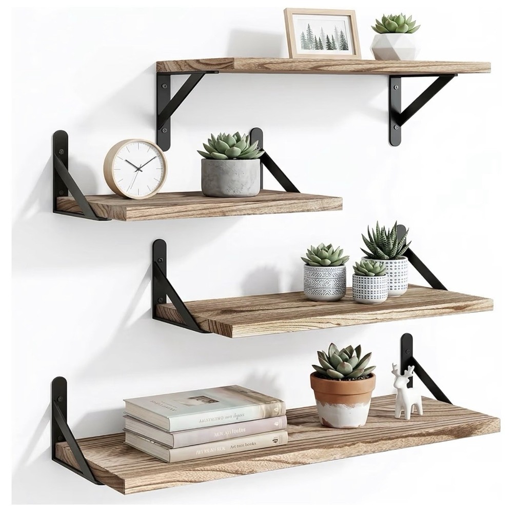 Floating Wall 4- Shelves Rustic Space Saving Multi-Functional Storage Decor